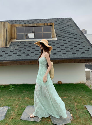 Green Mesh A-Line Skirt Dress