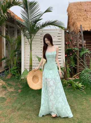 Green Mesh A-Line Skirt Dress