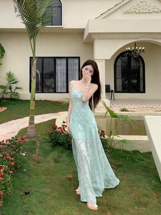 Green Mesh A-Line Skirt Dress