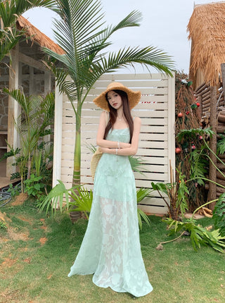 Green Mesh A-Line Skirt Dress