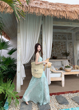 Green Mesh A-Line Skirt Dress