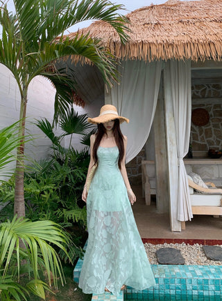 Green Mesh A-Line Skirt Dress