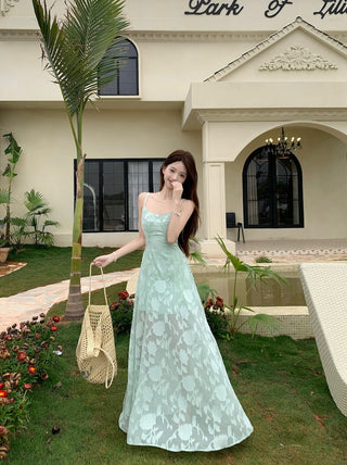 Green Mesh A-Line Skirt Dress