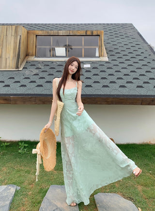 Green Mesh A-Line Skirt Dress