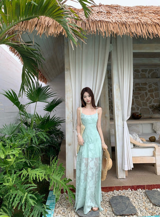 Green Mesh A-Line Skirt Dress