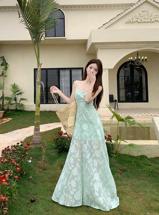 Green Mesh A-Line Skirt Dress