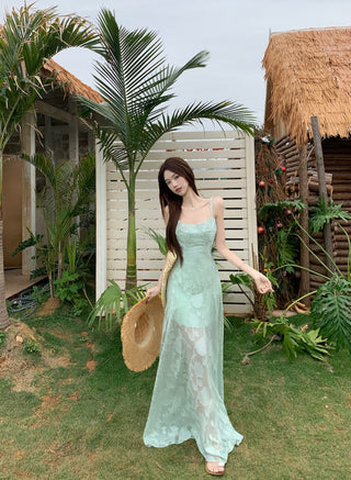 Green Mesh A-Line Skirt Dress