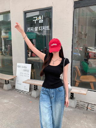 U-Collar Knitted Purple Top