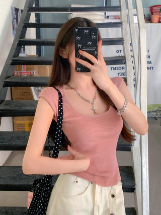 U-Collar Knitted Purple Top