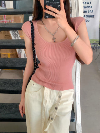 U-Collar Knitted Purple Top