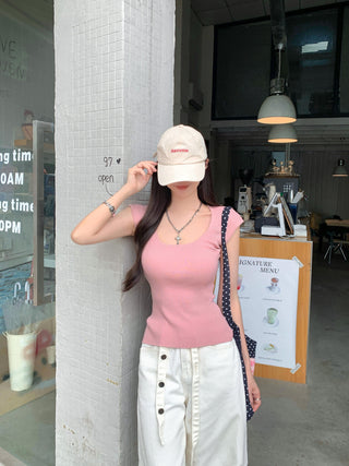 U-Collar Knitted Purple Top