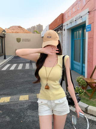 U-Collar Knitted Purple Top