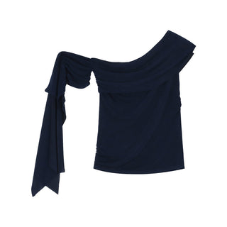 Oblique Shoulder Mesh Top with Culottes