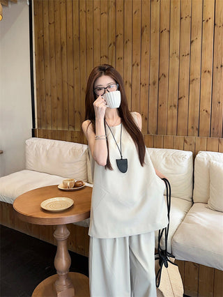 Sleeveless Vest with Wide Pants