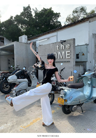 Black Ribbon Off-Shoulder Top