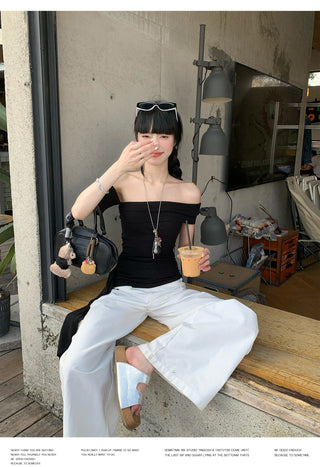 Black Ribbon Off-Shoulder Top