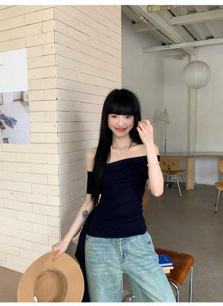 Black Ribbon Off-Shoulder Top