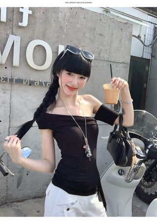 Black Ribbon Off-Shoulder Top