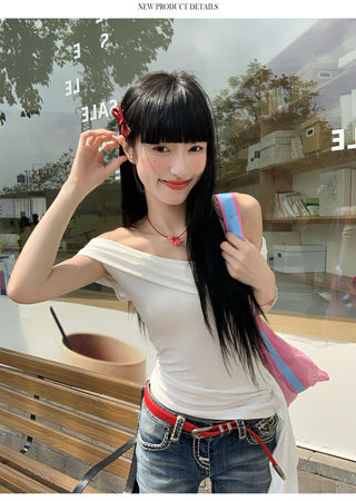 Black Ribbon Off-Shoulder Top