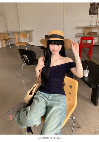 Black Ribbon Off-Shoulder Top