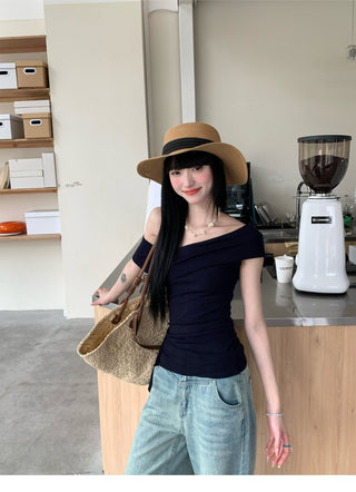 Black Ribbon Off-Shoulder Top