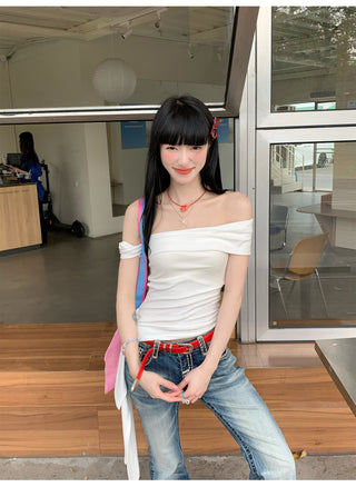 Black Ribbon Off-Shoulder Top