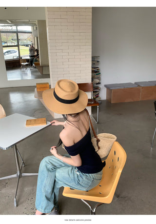 Black Ribbon Off-Shoulder Top