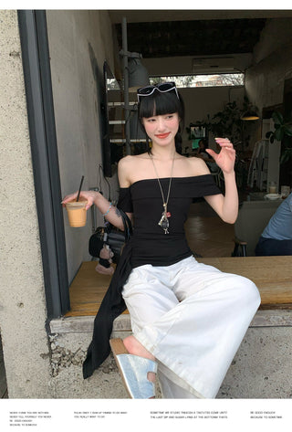 Black Ribbon Off-Shoulder Top
