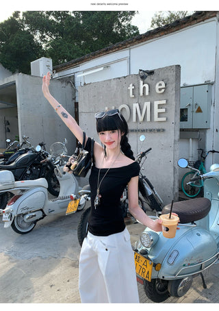 Black Ribbon Off-Shoulder Top