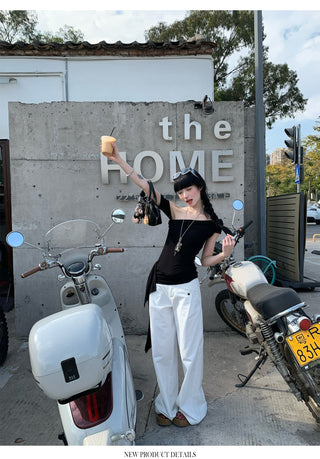 Black Ribbon Off-Shoulder Top