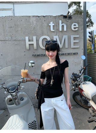 Black Ribbon Off-Shoulder Top
