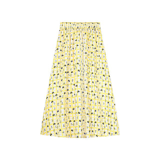 White Short Sleeve Top with Printed Skirt