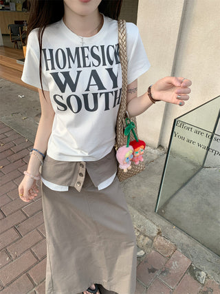 Letter Print Top with Skirt
