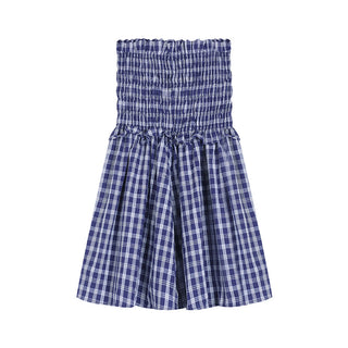 White Shoulder Top with Plaid Skirt