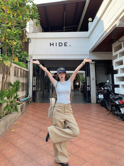 Round Neck Top with Loose Pants