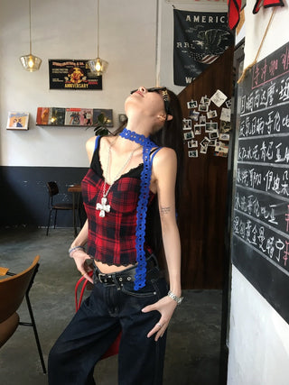 Lace Sling Vest with Plaid Top