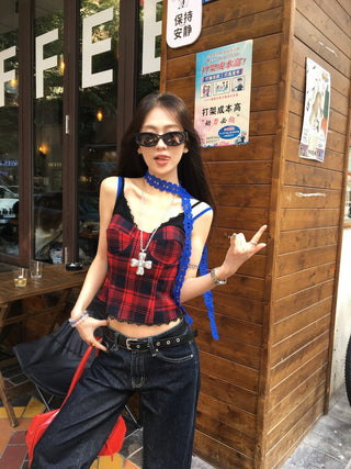 Lace Sling Vest with Plaid Top