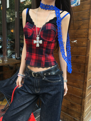 Lace Sling Vest with Plaid Top