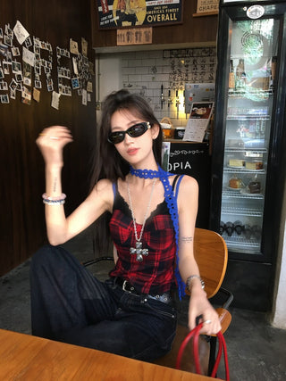 Lace Sling Vest with Plaid Top