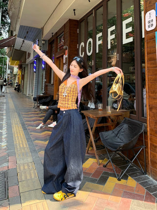 Lace Sling Vest with Plaid Top