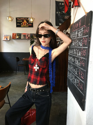 Lace Sling Vest with Plaid Top