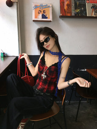 Lace Sling Vest with Plaid Top