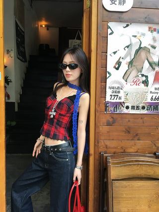 Lace Sling Vest with Plaid Top