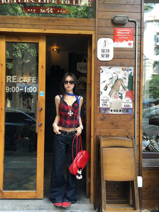 Lace Sling Vest with Plaid Top