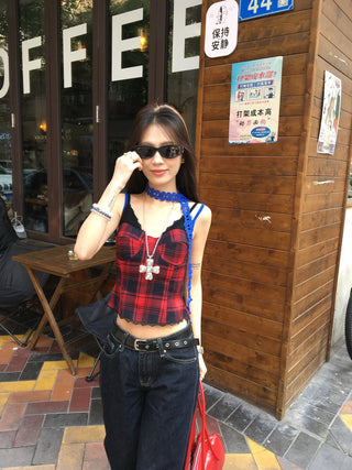 Lace Sling Vest with Plaid Top