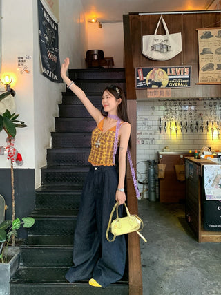 Lace Sling Vest with Plaid Top