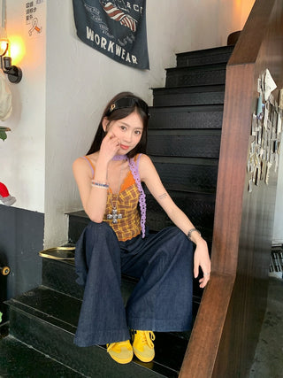 Lace Sling Vest with Plaid Top