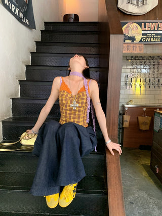 Lace Sling Vest with Plaid Top