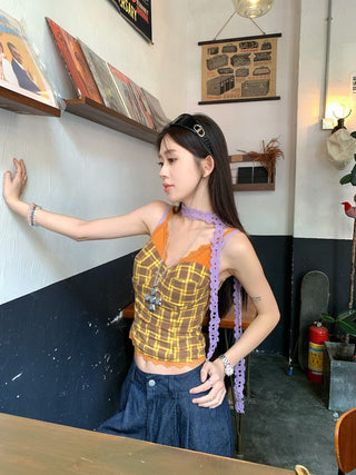 Lace Sling Vest with Plaid Top