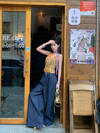 Lace Sling Vest with Plaid Top